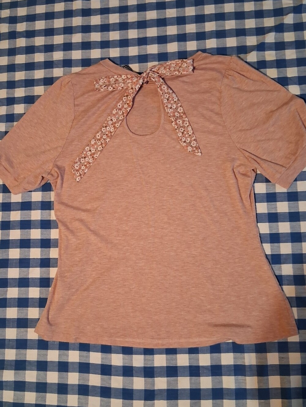 BloomChic Dusty Pink Short Sleeve Top with Floral Tie-Back